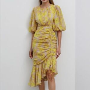 Floral Yellow Dress midi size XS